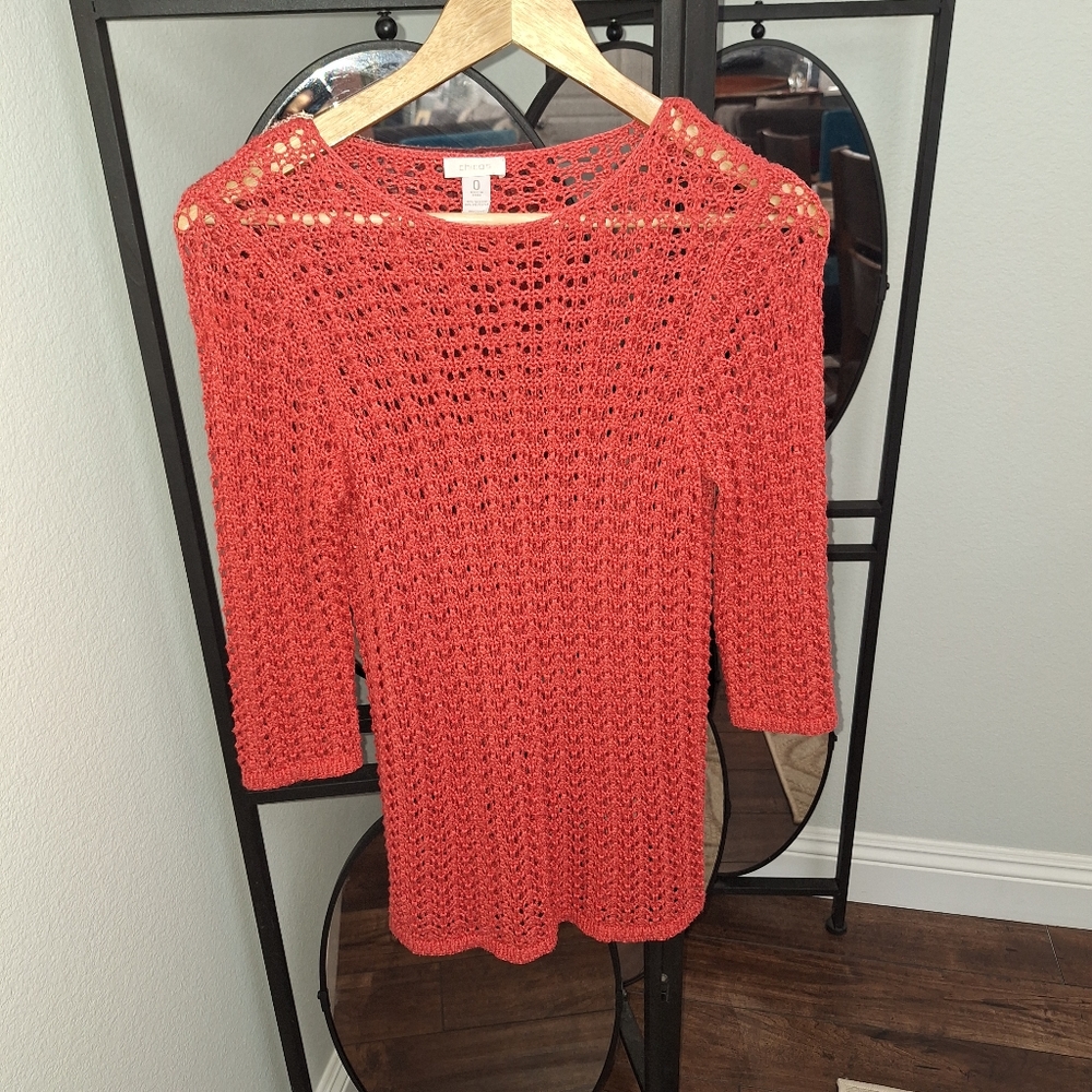 Chico's Small Crochet Knit Pink/Coral Sweater